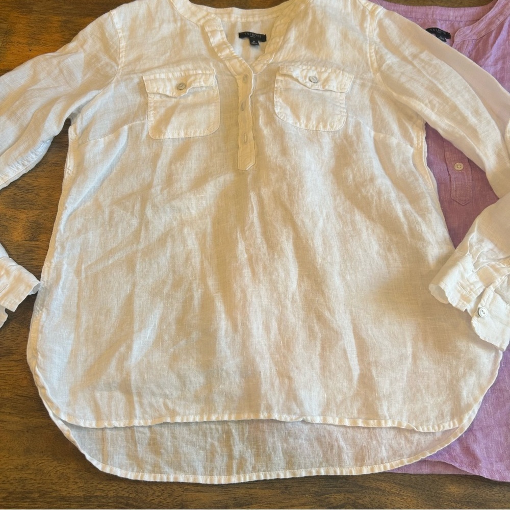 Talbots Women’s Petite Linen Henley Tops White & Lavender 2-Pack - Picture 4 of 7